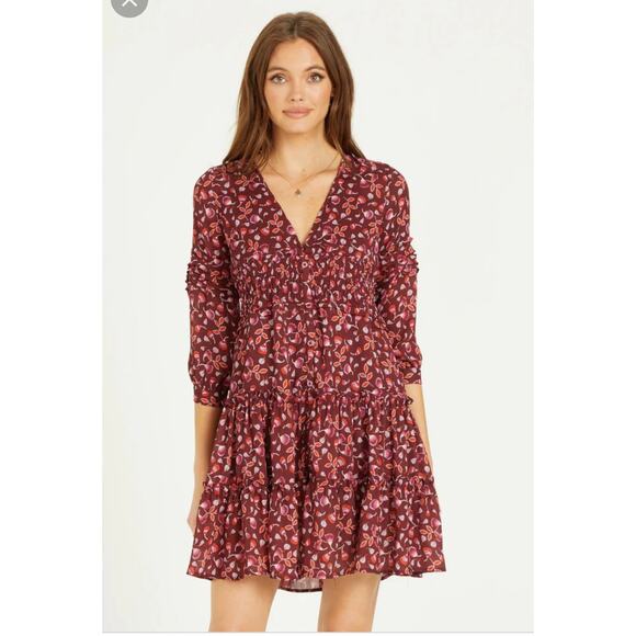 Dear John Floral Marie Mulburry Scallop dress Layered With gathered waist - Picture 2 of 12